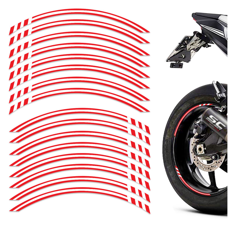 12 pcs White Line 17'' Wheel Front & Rear Rim Skin Sticker Set - MC Motoparts
