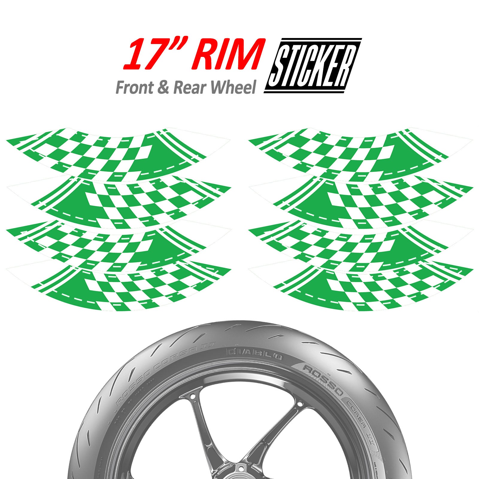 Check Pattern 17'' Wheel Front & Rear Removable Rim Sticker Set - MC Motoparts