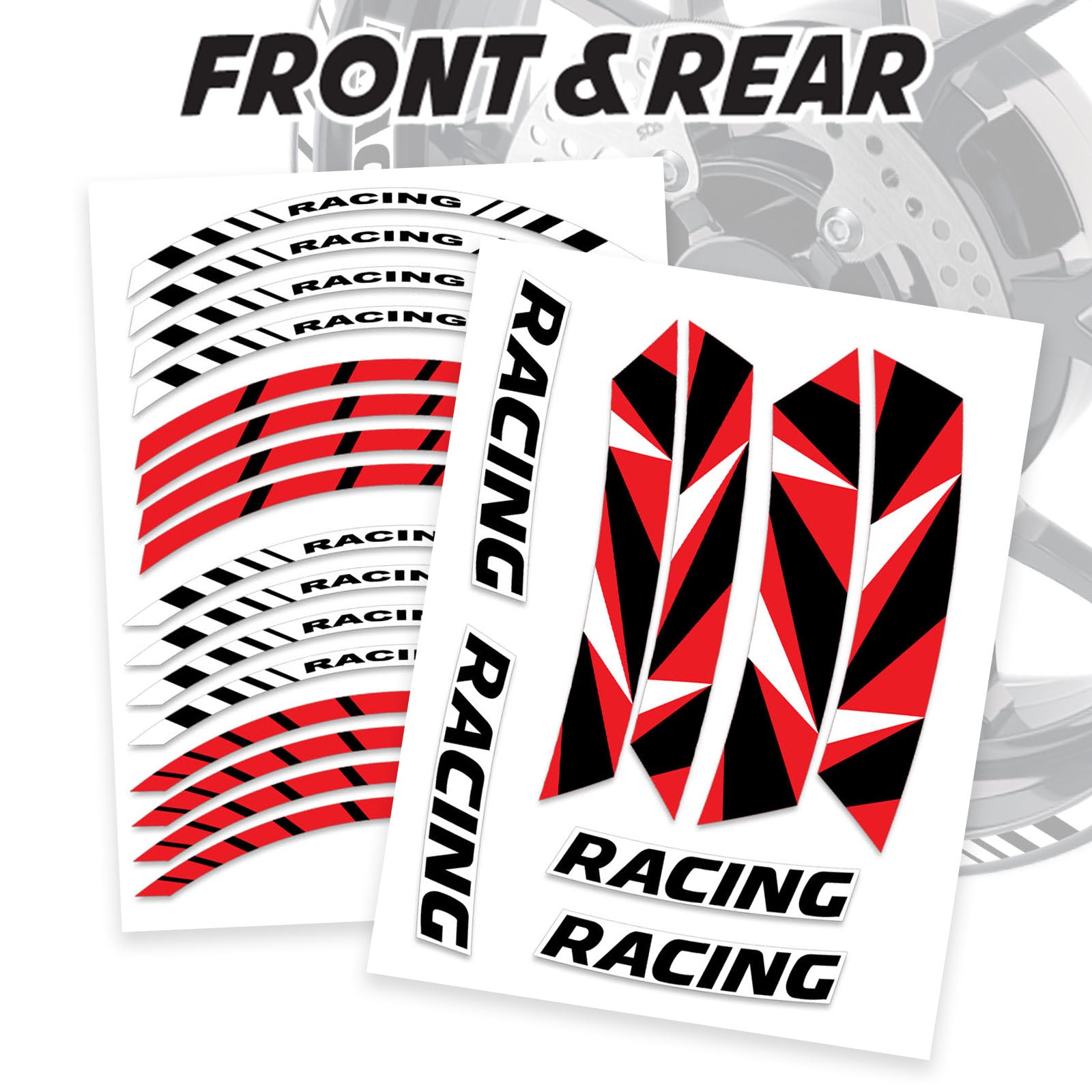 Red Motorcycle Front & Rear Wheel Rim Sticker Racing Triangle