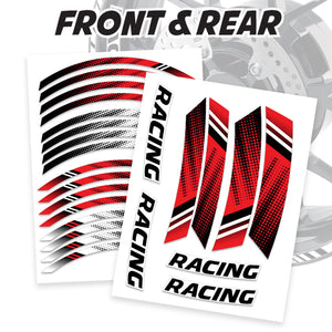 Red Motorcycle Front & Rear Wheel Rim Sticker Racing Dotted
