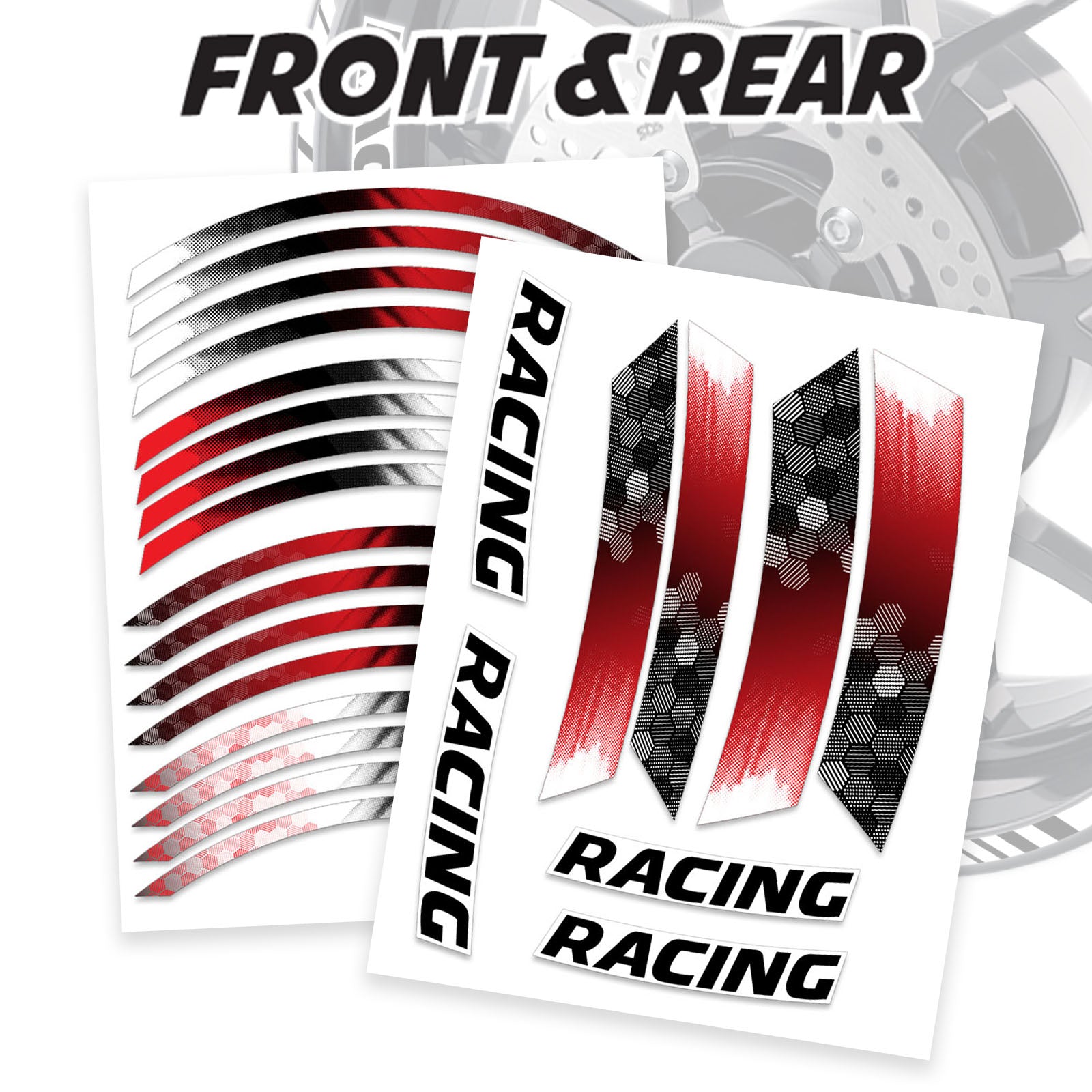 Red Motorcycle Front & Rear Wheel Rim Sticker Racing Hexagonal