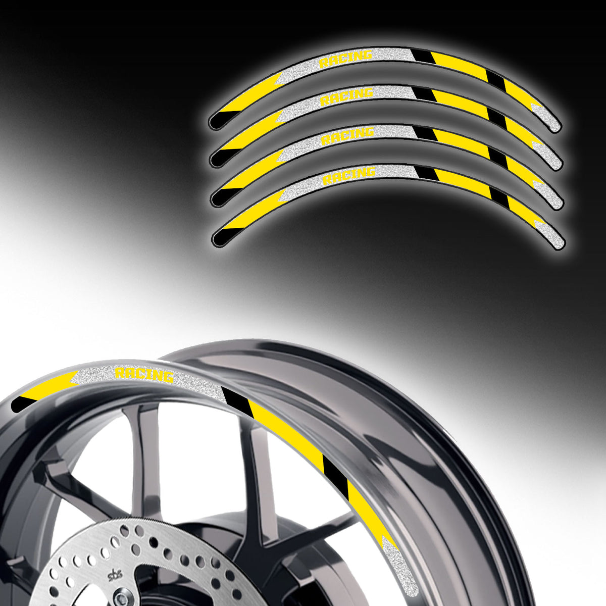 Reflective Strip Designer Pattern For 17'' Wheel Rim Skin Decal Set SH05 - MC Motoparts